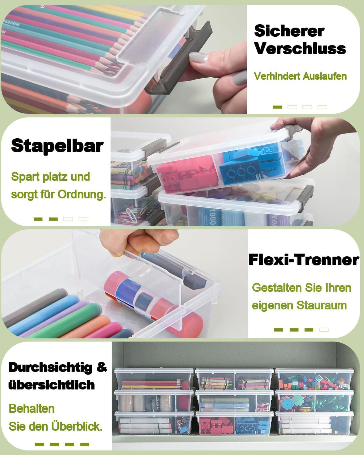 6 Pack Extra Large Pencil Box with Removable Divider, Thickened Pencil Case Bulk, Clear Crayon Marker Organizer Stackable Plastic Small Storage Containers for Pen Craft School Supplies(Grey)