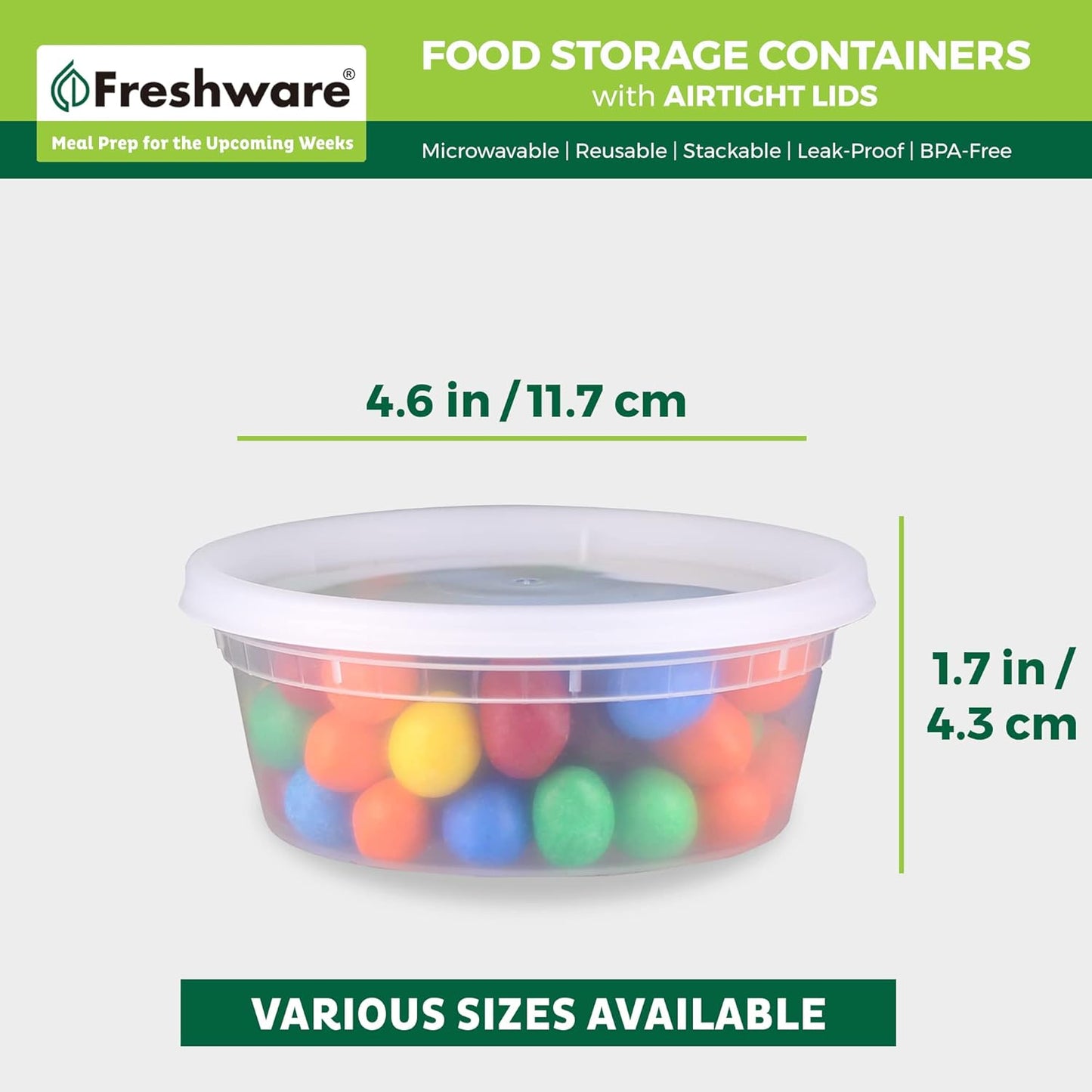 Freshware Food Storage Containers with Lids [60 Pack 8, 16, 32 oz, 20 sets each size] Plastic Deli Containers, Meal Prep Containers, Microwave and Freezer Safe, Stackable, Leakproof, BPA Free, Clear