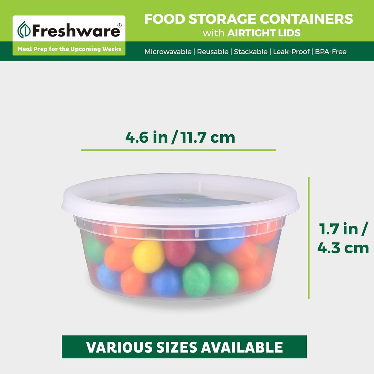 Freshware Food Storage Containers with Lids [60 Pack 8, 16, 32 oz, 20 sets each size] Plastic Deli Containers, Meal Prep Containers, Microwave and Freezer Safe, Stackable, Leakproof, BPA Free, Clear