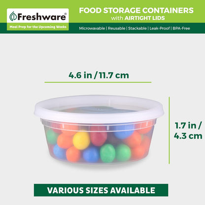 Freshware Food Storage Containers with Lids [60 Pack 8, 16, 32 oz, 20 sets each size] Plastic Deli Containers, Meal Prep Containers, Microwave and Freezer Safe, Stackable, Leakproof, BPA Free, Clear