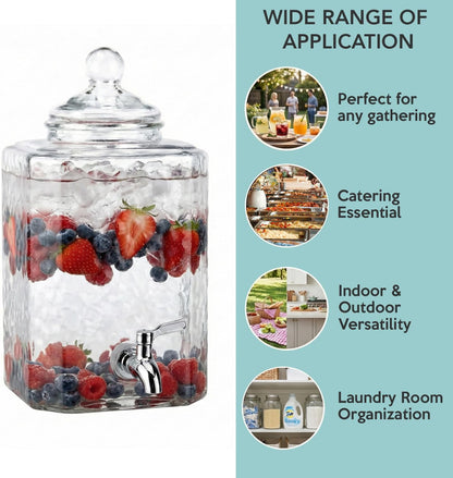 Style Setter Premium Glass Drink Beverage Dispensers - 1.5 Gal, Set of 3 | Dispenser Set with Metal Stand for Parties Cold Drinks, Lemonade, Cocktails, Juice – Party Glass Drink Dispenser Station