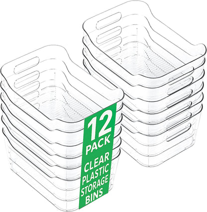 CiWiVOKi 6 Pack Clear Stackable Storage Bins with Bamboo Lids, 3.7L BPA-Free Plastic Organizer Containers with Handles, for Pantry, Kitchen, Fridge, Bathroom, Cabinet & Closet Organization