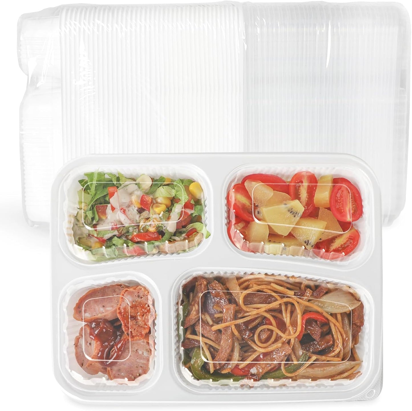YANGRUI Meal Prep Container with Lid 40 Pack 34 oz - Reusable 4 Compartment Quad Seal Leak Defense Food Containers | BPA Free Flexible PP Plastic | Shrink Wrap Microwave & Dishwasher Safe Takeout Box