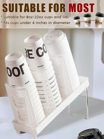 Paper Cup and Lid Holder,Disposable Plastic Coffee Cup Dispenser,3-Slot Upright Paper Cup Dispenser for Coffee Stations,Kitchens,Bars,Restaurants,Lounges,Single Row,White
