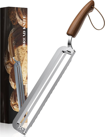 Adjustable Bread Knife for Homemade, Thickness Guide, Raised Handle, Right