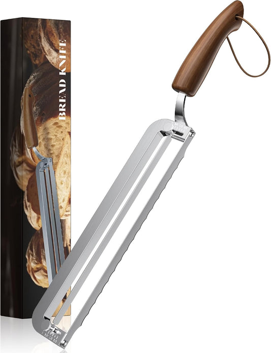Adjustable Bread Knife for Homemade, Thickness Guide, Raised Handle, Right