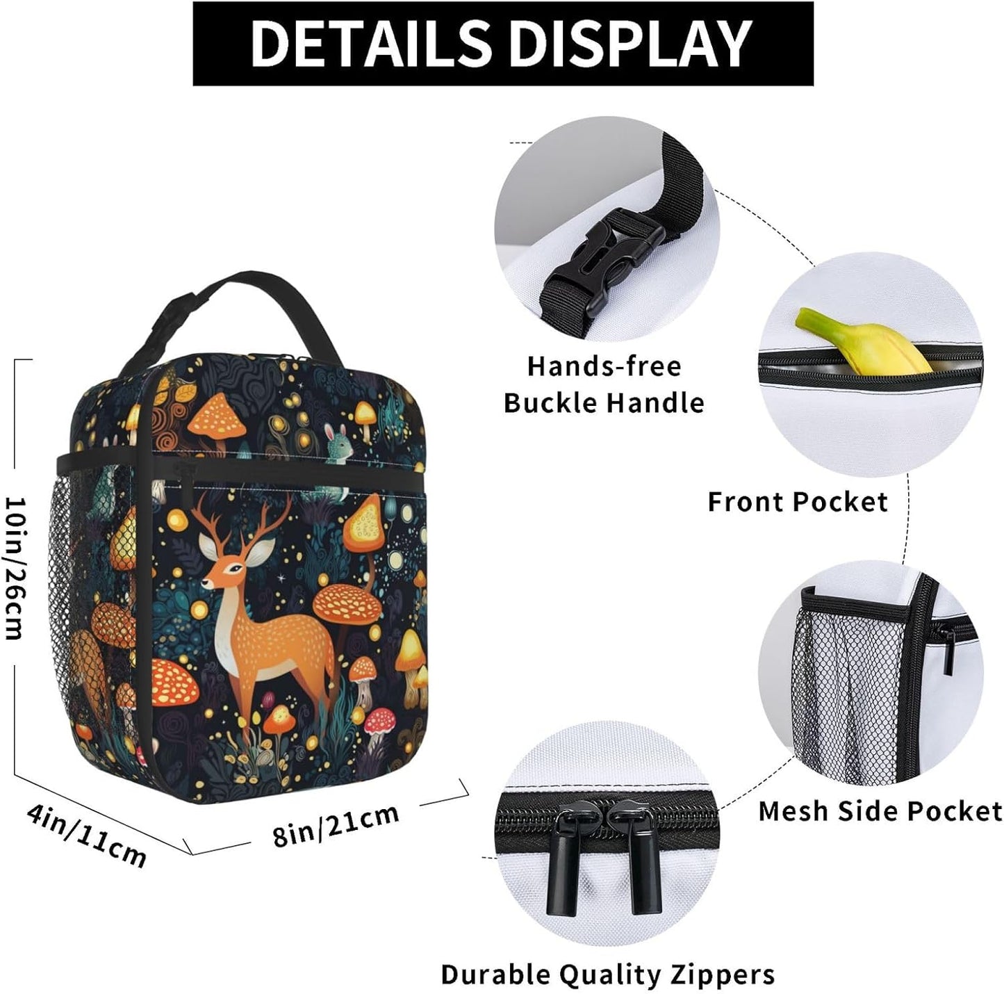 Black Cat Reusable Lunch Box Food Bag Insulated Lunch Bag for Teenage Boys Girls School Beach