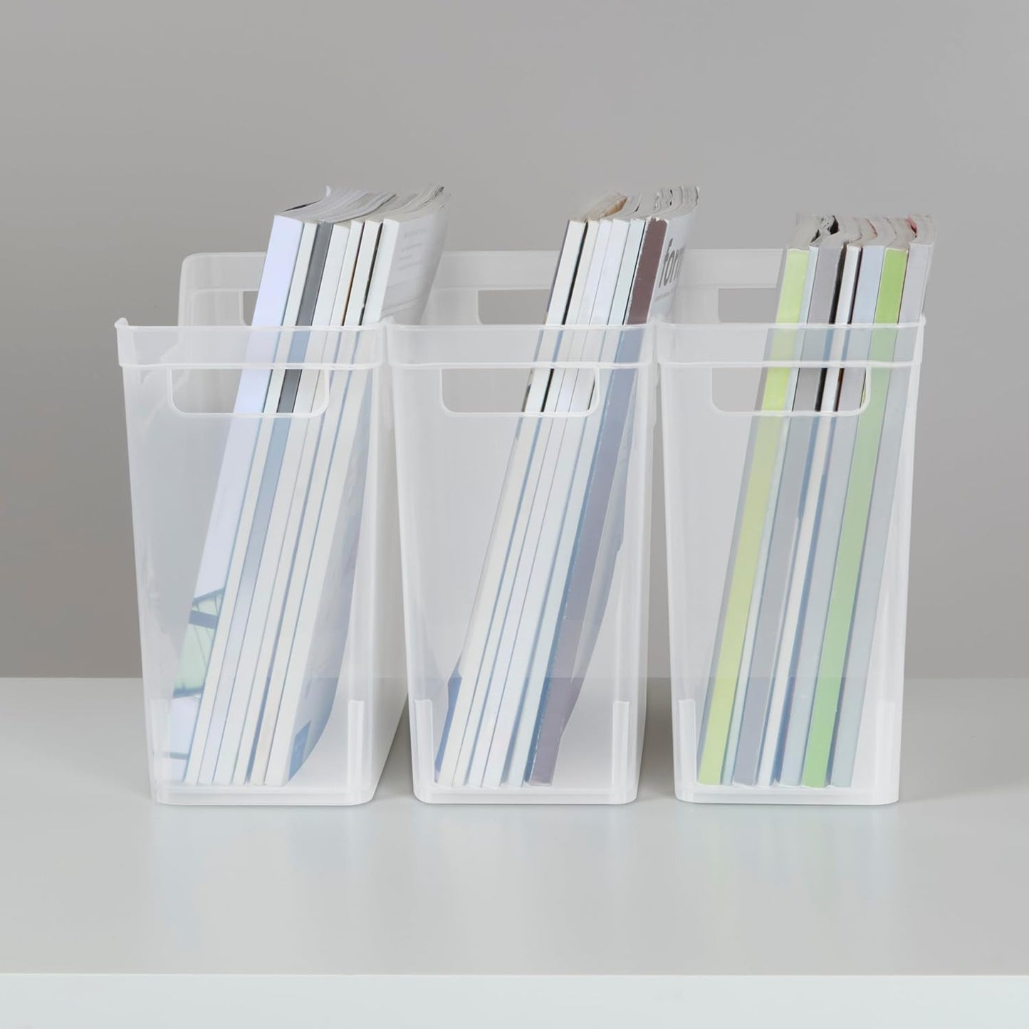 Sterilite Narrow Shelf Bin with Handles, Plastic Storage Container for Organizing Shelving, Closet, Pantry, and Countertops, Clear, 6-Pack