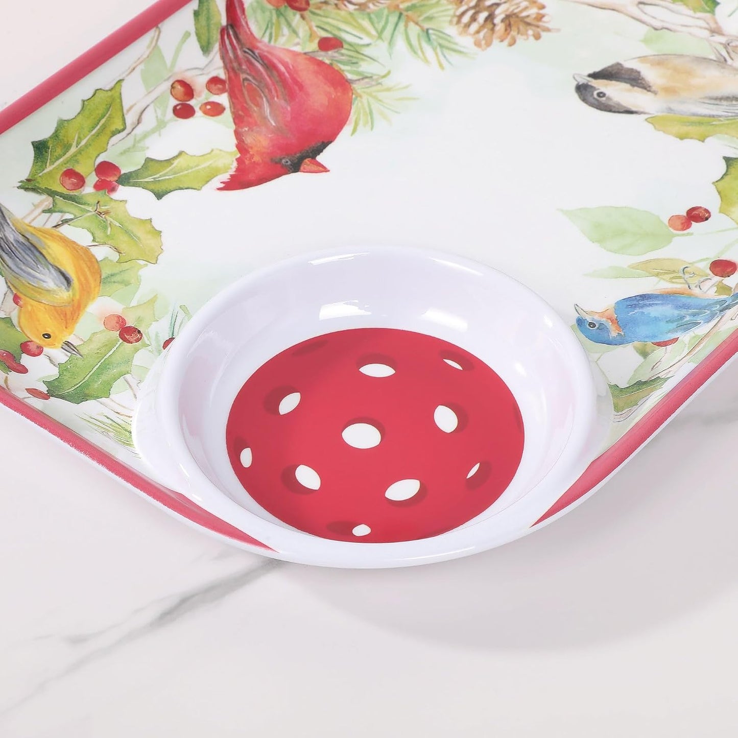 UPware Watermelon Melamine Chip and Dip Snack Tray, Summer Fruit Pickleball Paddle Shape Platter for Chips, Salsa, Fruits, and Appetizers, 15.75 x 8 Inch