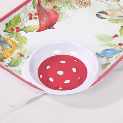 UPware Watermelon Melamine Chip and Dip Snack Tray, Summer Fruit Pickleball Paddle Shape Platter for Chips, Salsa, Fruits, and Appetizers, 15.75 x 8 Inch