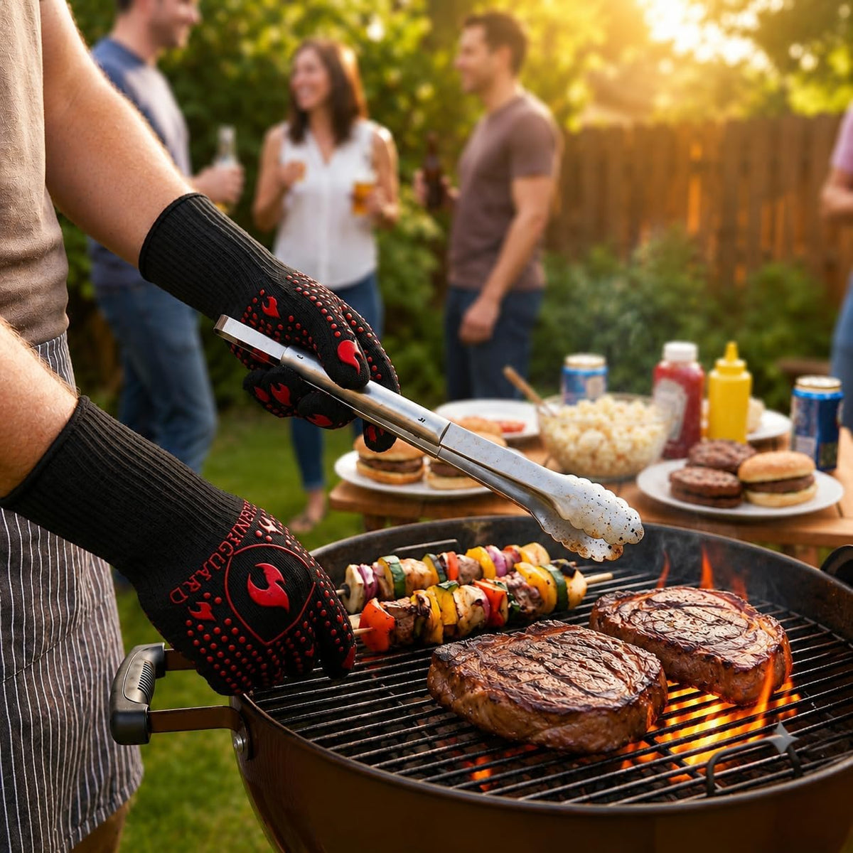BBQ & Grill Gloves, Oven Gloves Heat Resistant, 1 Pair, Red (L)