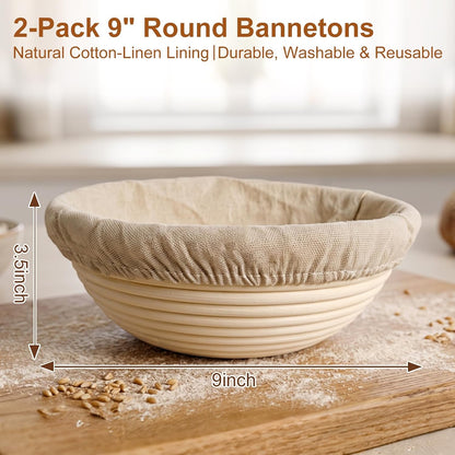 9'' Round Sourdough Banneton Bread Proofing Basket, Set of 2