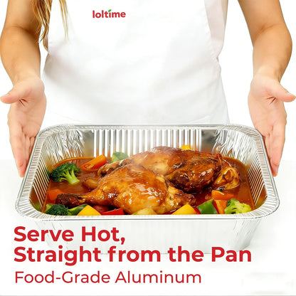 Aluminum Pans Disposable Half Size (25Pack with lids) – 9x13 Heavy Duty Foil Pans, Durable & Recyclable Baking Pans, Table Trays, Great for BBQ, PCooking, Roasting, Heating