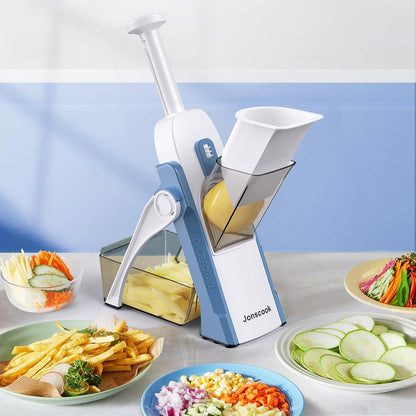 Jonscook All-in-1 Update Safe Mandoline Slicer for Kitchen, Food Chopper with Container, Thickness Adjustable Vegetable Chopper, Potato French Fry Cutter Tomato Apple Slicer Onion (BlackKnight)