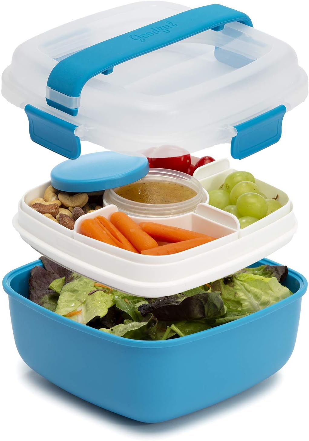 Goodful Stackable Lunch Box Container, Bento Style Food Storage with Removeable Compartments for Sandwich, Snacks, Toppings & Dressing, Leak-Proof and Made without BPA, 56-Ounce, Blue