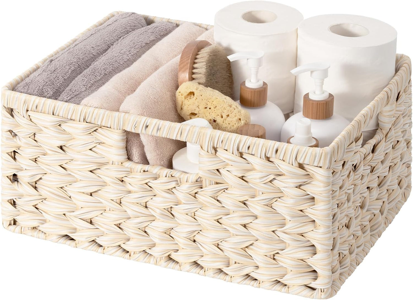 GRANNY SAYS Wicker Storage Baskets for Shelves, Water Hyacinth Basket with Scalloped Edge, Storage Wicker Baskets for Pantry, Large, 2-Pack