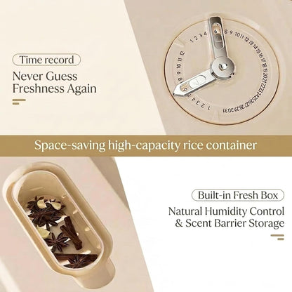 Slim Rice Dispenser with Manual Date Tracker, 22 Lbs Large Grain Storage Container for Kitchen Gap, 4.72" Wide Narrow Rice Bin with Measuring Cup, Beige