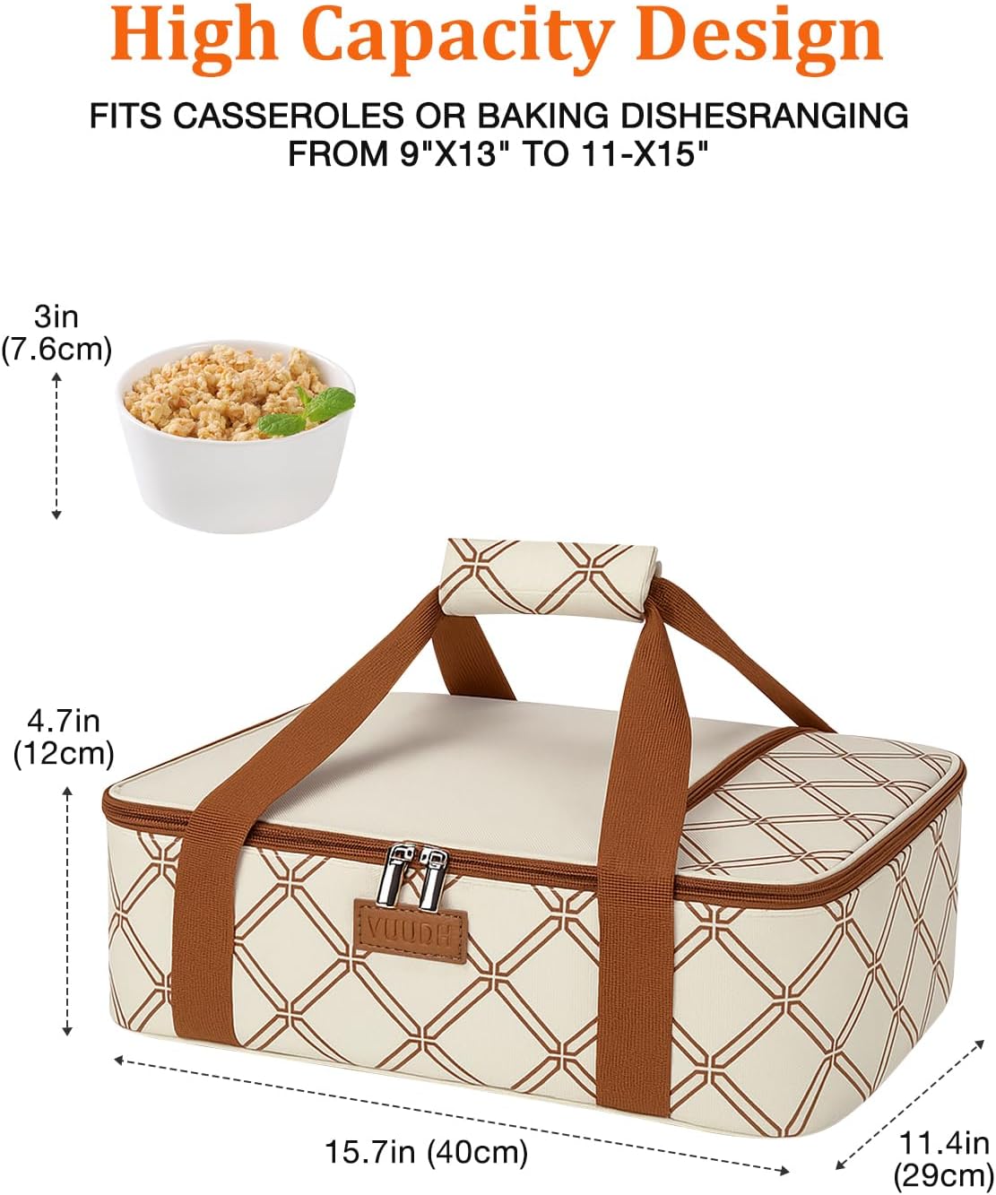 Casserole Carrier Bag, Single Insulated Food Bag, Hot Cold Lasagna Holder Tote for Picnic, Potluck or Travel, Lightweight Picnic Bag