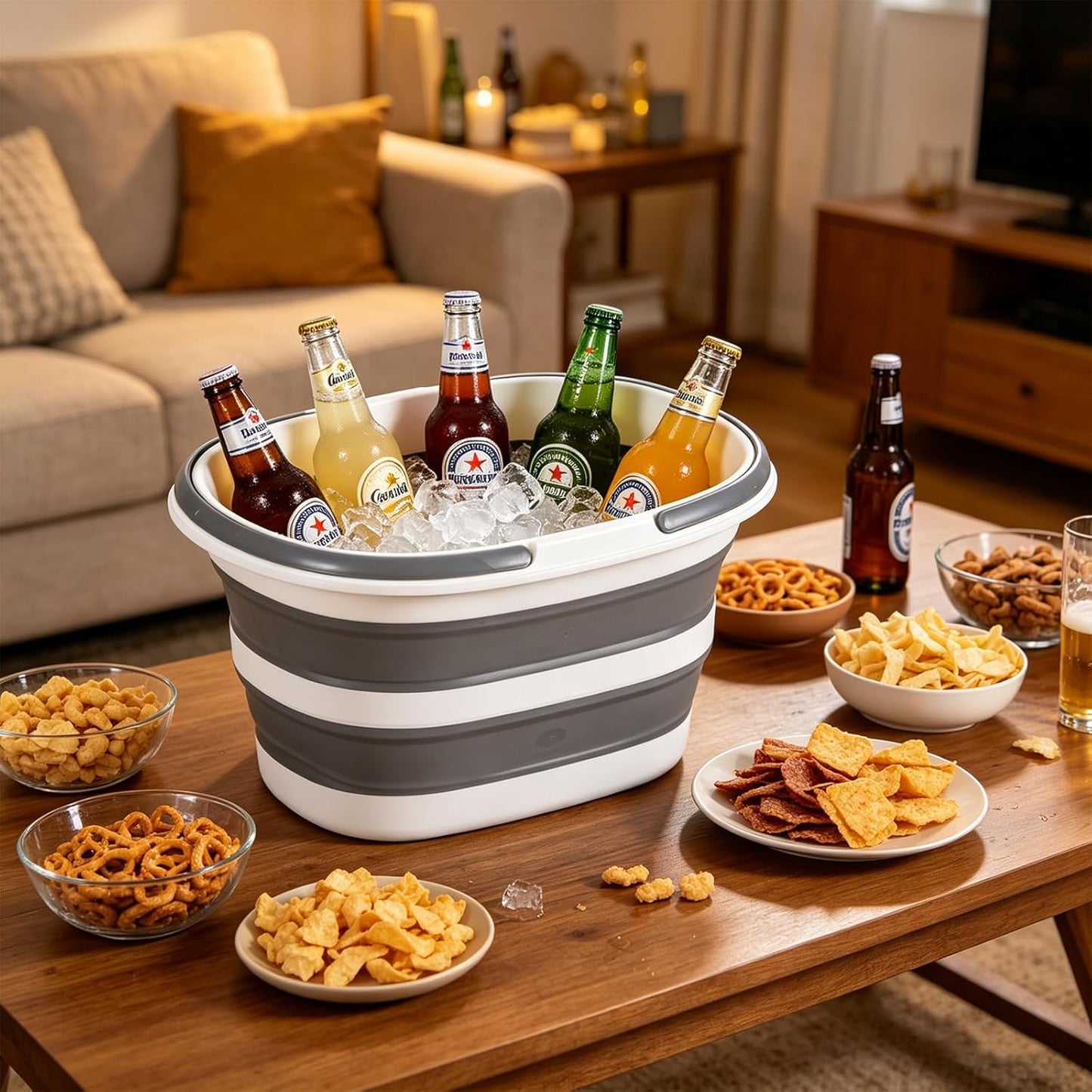 2Pcs Foldable Ice Bucket 3 Gallon Large Drink Buckets for Parties Portable Collapsible Beverage Tub with 2 Scoops for Champagne Cocktails Wine Fruit Cooling for Mimosa Bar Supplies