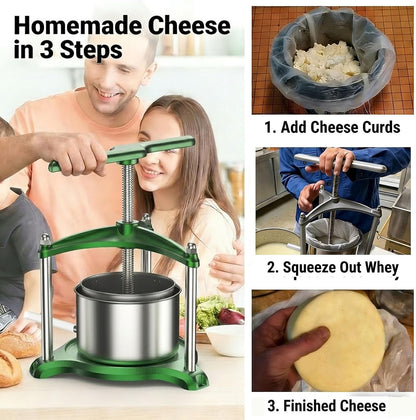 Manual Cheese Press, 0.8 Gallon Heavy Duty Food Press for Cheese, Tofu & Vegetable Dehydration – Stainless Steel Basket Herb & Tincture Press with Filter Bags, Not for Hard Fruits