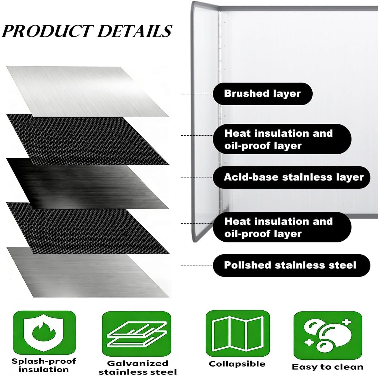 3 Sided Foldable Splatter Guard, Stainless Steel Grease Splatter Screen, Non-Stick Oil Splash Guard, Anti-Grease Cooking Shield, Heat-Resistant Stove Protector with Safe Edge, Easy to Clean (Medium)