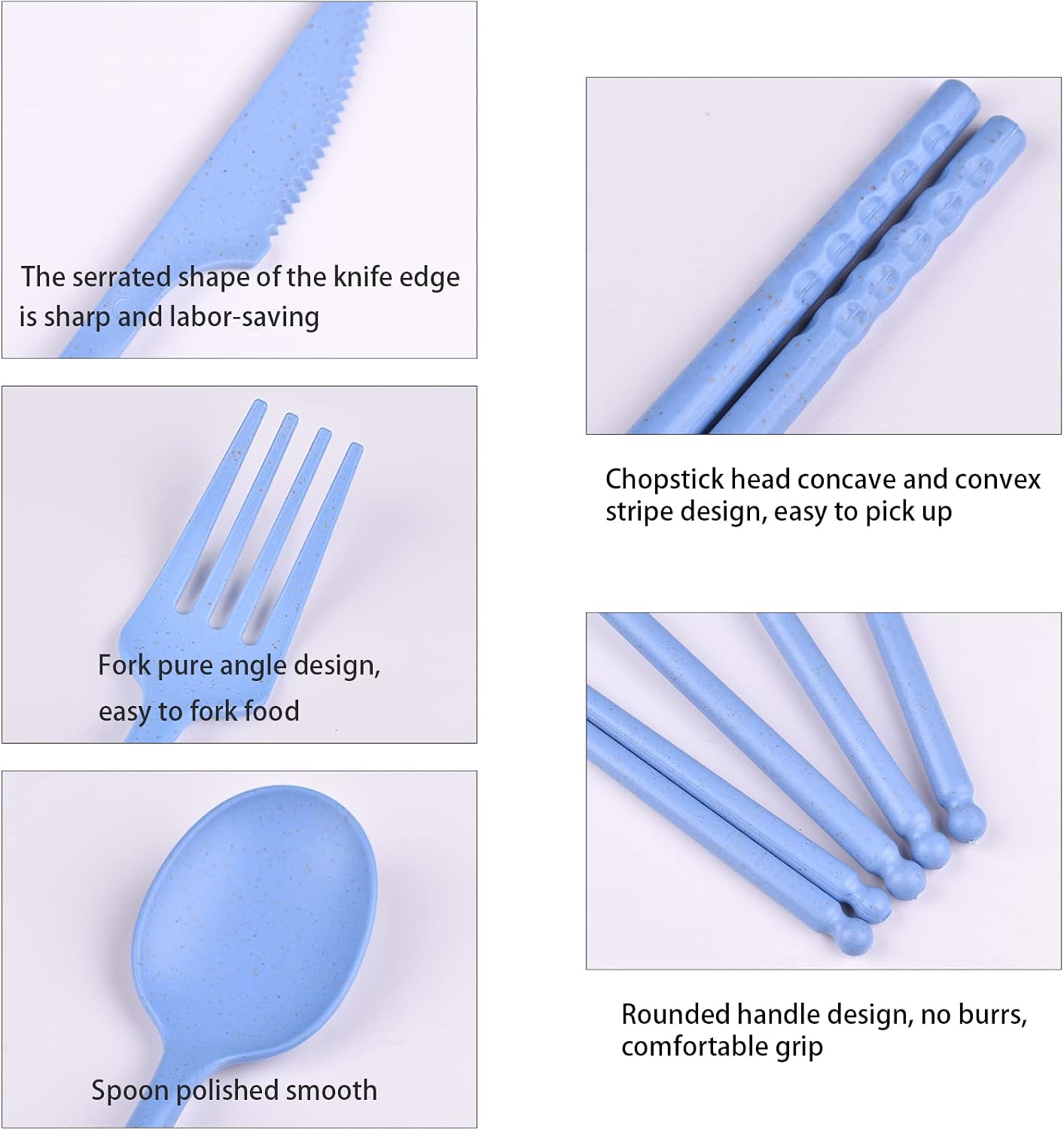 Reusable Travel Utensils Set with Case, 4 Sets Plastic Portable Knife Fork Spoons Tableware for Kids Adults Travel Picnic Camping Utensils