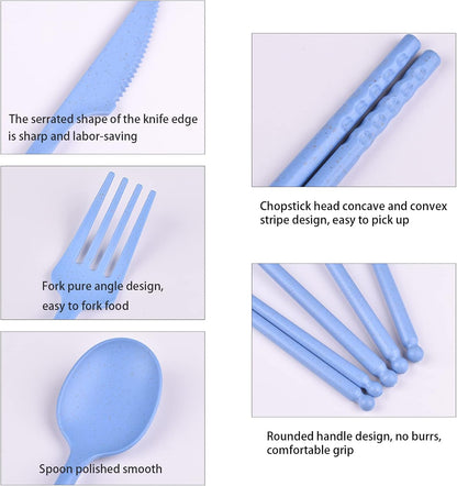 Reusable Travel Utensils Set with Case, 4 Sets Plastic Portable Knife Fork Spoons Tableware for Kids Adults Travel Picnic Camping Utensils