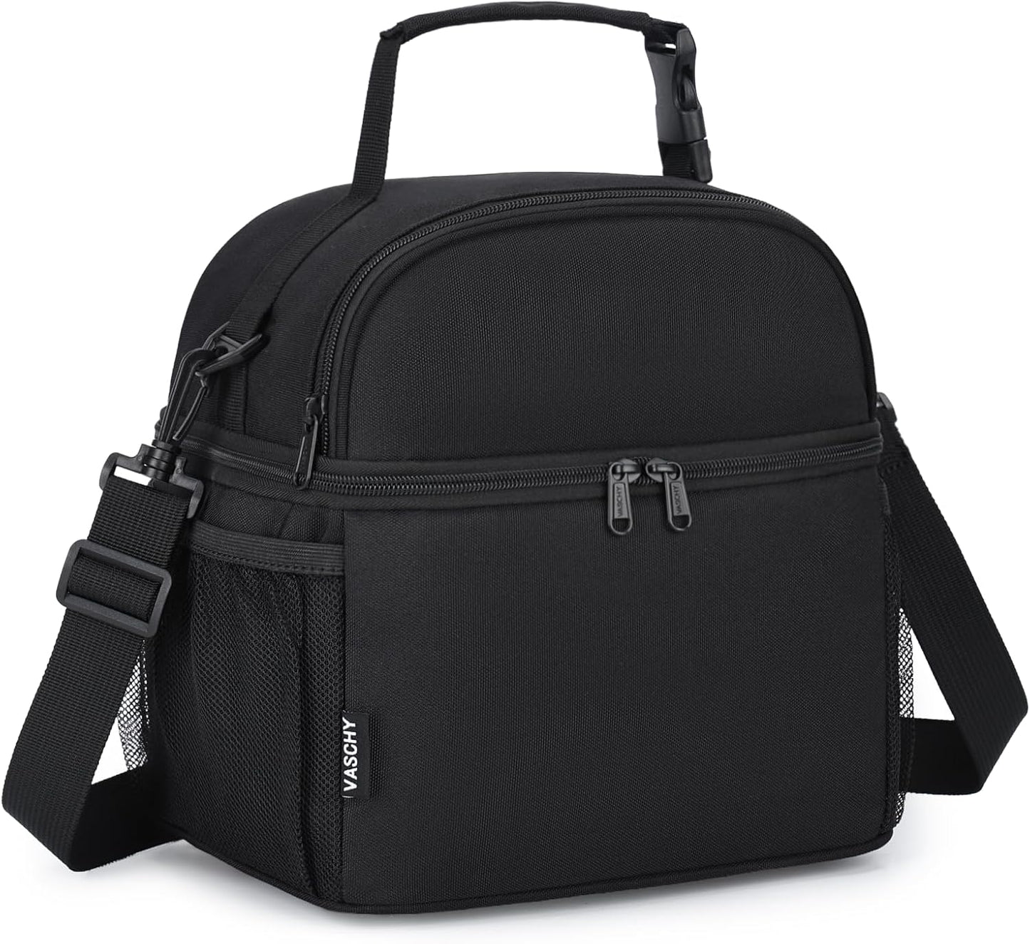 VASCHY Lunch Box Bag for Kids, Insulated Double Compartments Cooler Lunch Tote for Toddlers Boys Girls School/Daycare/Picnic Black Dinos