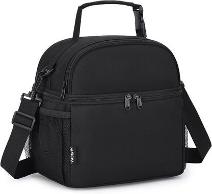 VASCHY Lunch Box Bag for Kids, Insulated Double Compartments Cooler Lunch Tote for Toddlers Boys Girls School/Daycare/Picnic Black Dinos
