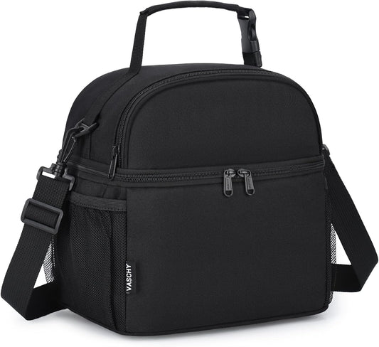 VASCHY Lunch Box Bag for Kids, Insulated Double Compartments Cooler Lunch Tote for Toddlers Boys Girls School/Daycare/Picnic Black Dinos