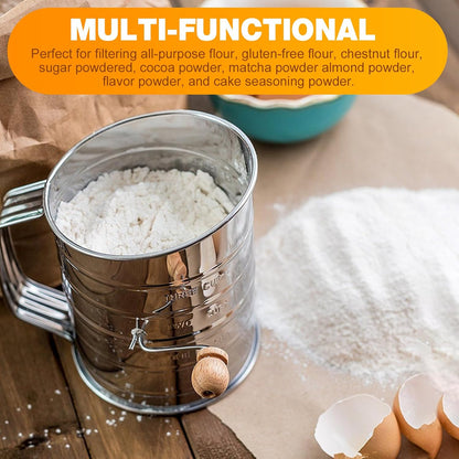 4 in1 Flour Sifter Stainless Steel, 5 Cup Flour Sifter for Baking, Sifter for Baking with Powdered Sugar Duster Set, Flour Shaker Duster for Baking Cakes, Pies, Pastries, Desserts and Cupcakes