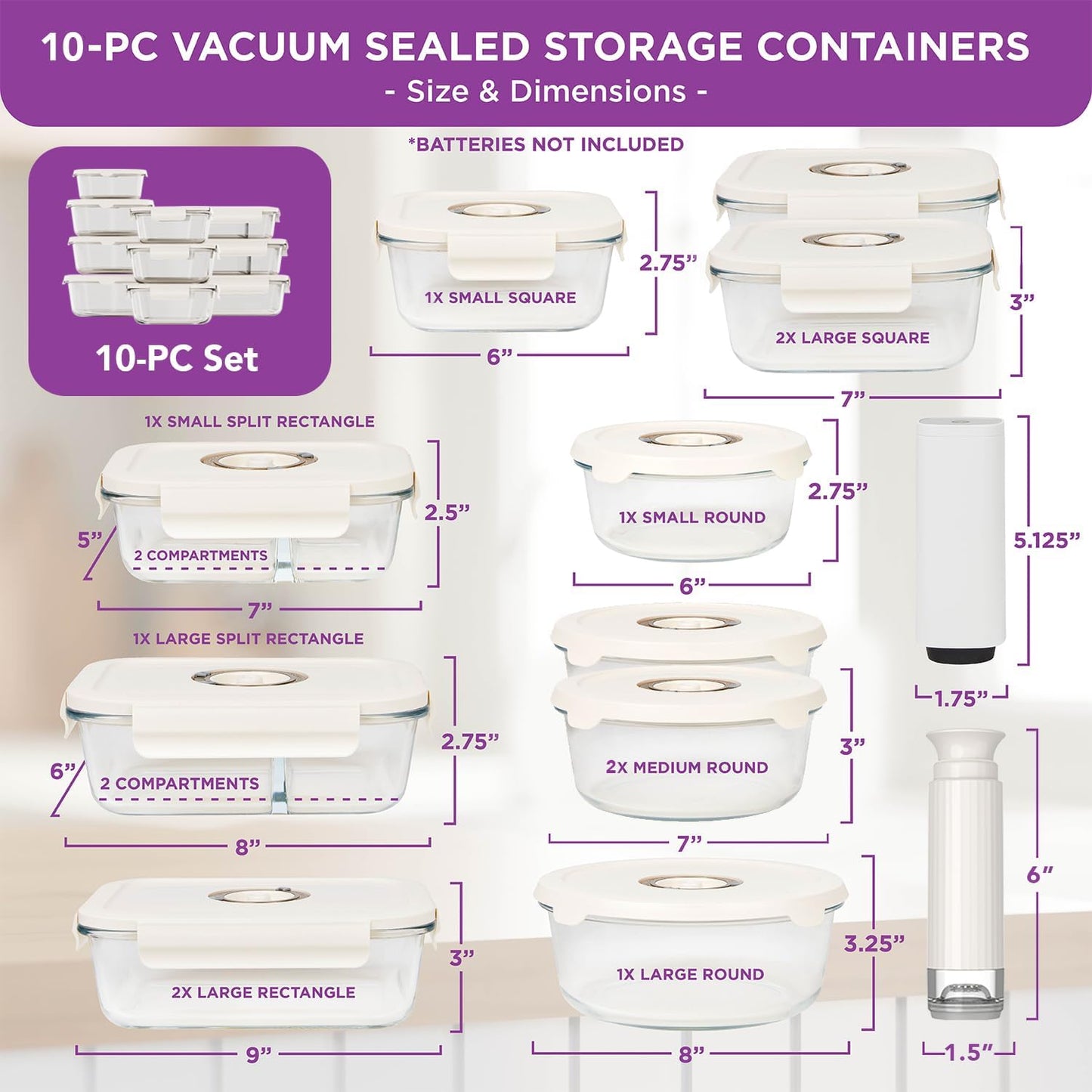 HOLDN’ STORAGE Vacuum Food Storage Containers, Set of 8 Glass Containers & Electronic Pump - Keep Food Fresh Longer, BPA-Free Glass, Leak-Proof, Ideal for Meal Prep, Marinating