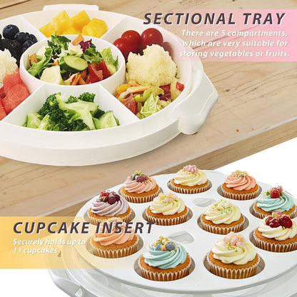 Plastic Cake Carrier with Lid and Handle, Multipurpose Cake Stand Holder Container for 11 in Cake, Round Cupcake Storage Box Serving Tray with Cover for Bundt Dessert Pie Pizza Eggs Fruit White