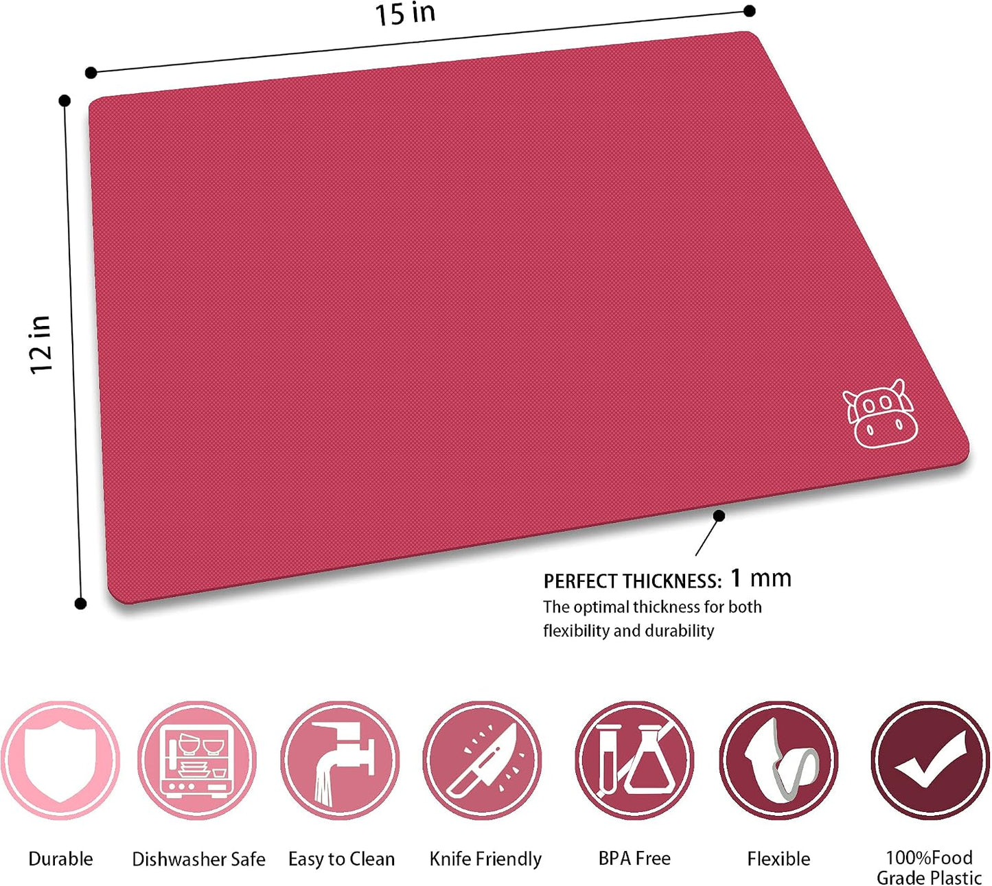 ZVP Flexible Plastic Cutting Board Set of 5 Gradient Color, Colorful Chopping Boards, BPA Free Mats, Non-Slip, Dishwasher Safe, 15x12 Inch, Gray Neutral Colors