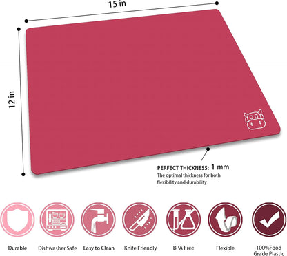 ZVP Flexible Plastic Cutting Board Set of 5 Gradient Color, Colorful Chopping Boards, BPA Free Mats, Non-Slip, Dishwasher Safe, 15x12 Inch, Gray Neutral Colors