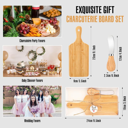 Tioncy 12 Sets Bridal Baby Shower Cheese Prizes Christmas Kitchen Gifts Mini Charcuterie Board Set with Knife Wooden Board Thank You Box for Christmas Wedding Party Guests Game Gifts(Bamboo)