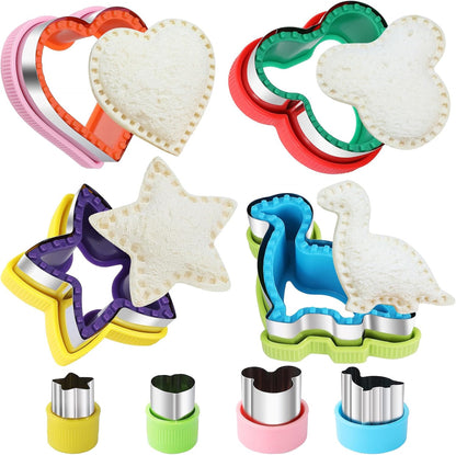 8 Pieces Sandwich Cutters and Sealer, Decruster Sandwich crimpers for Making Sandwiches, Hamburgers, Pies, with Vegetable Fruit Cutters for Kids Lunch Box and Bento Box