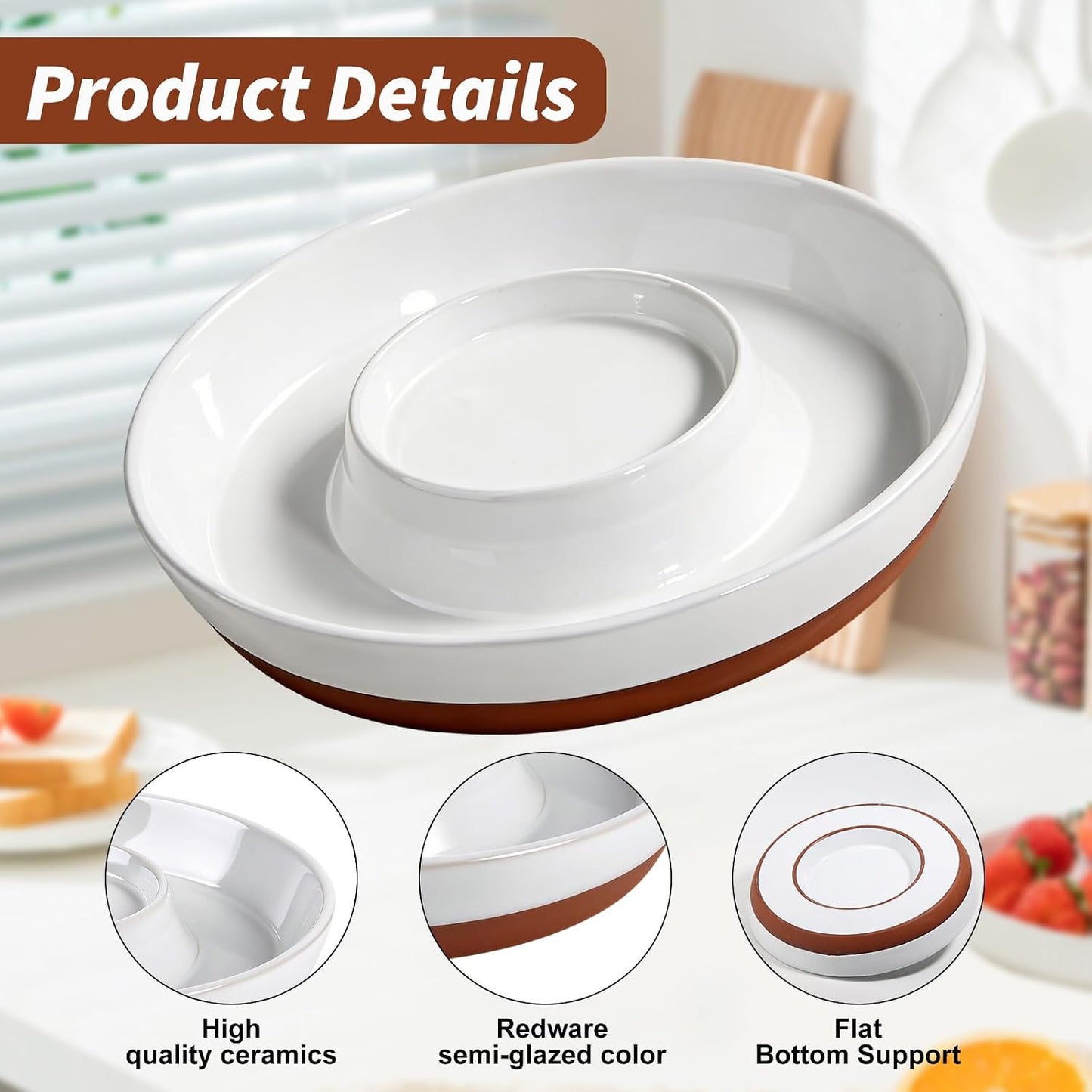 Chips and Dip Serving Tray 11 Inch Divided Snack Bowl Set for Dip Bowls Veggies Fruit and Party Hosting Essentials Durable Ceramic Design for Effortless Entertaining