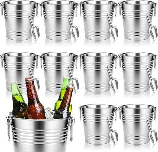 meekoo 10 Set 5.3 QT / 5 L Ice Bucket with Scoop Bulk, Stainless Steel Champagne Ice Bucket for Parties Insulated Wine Chiller Buckets with Handle to Keep Frozen Longer, Ideal for Cocktail Bar Wine