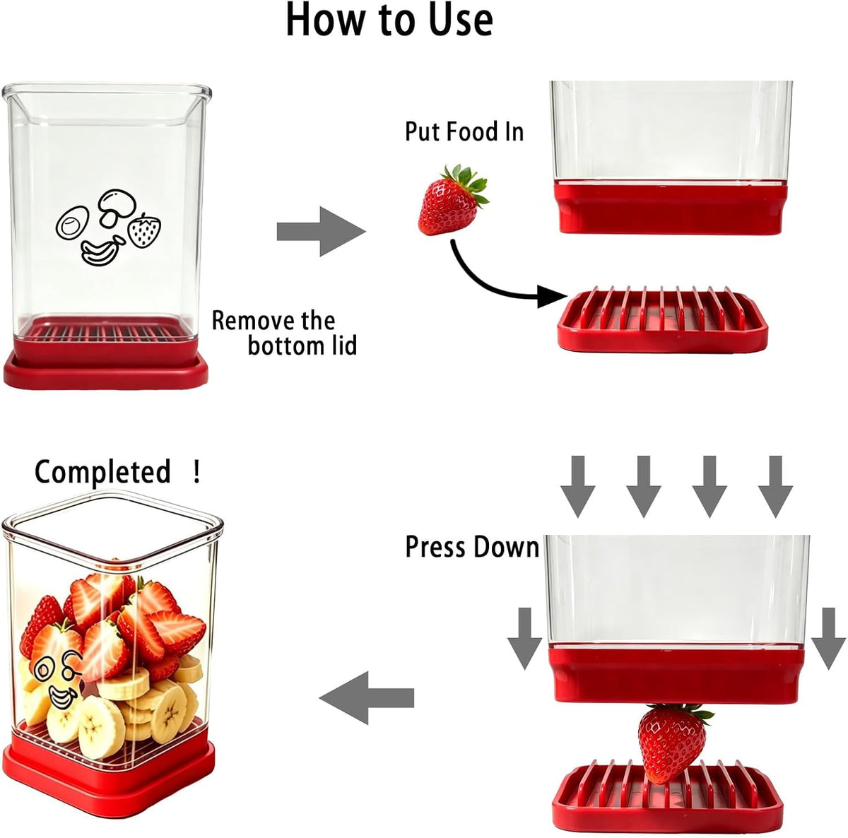 Fruit Slicer Cup for Strawberry, Banana, Egg with Cleaning Brush