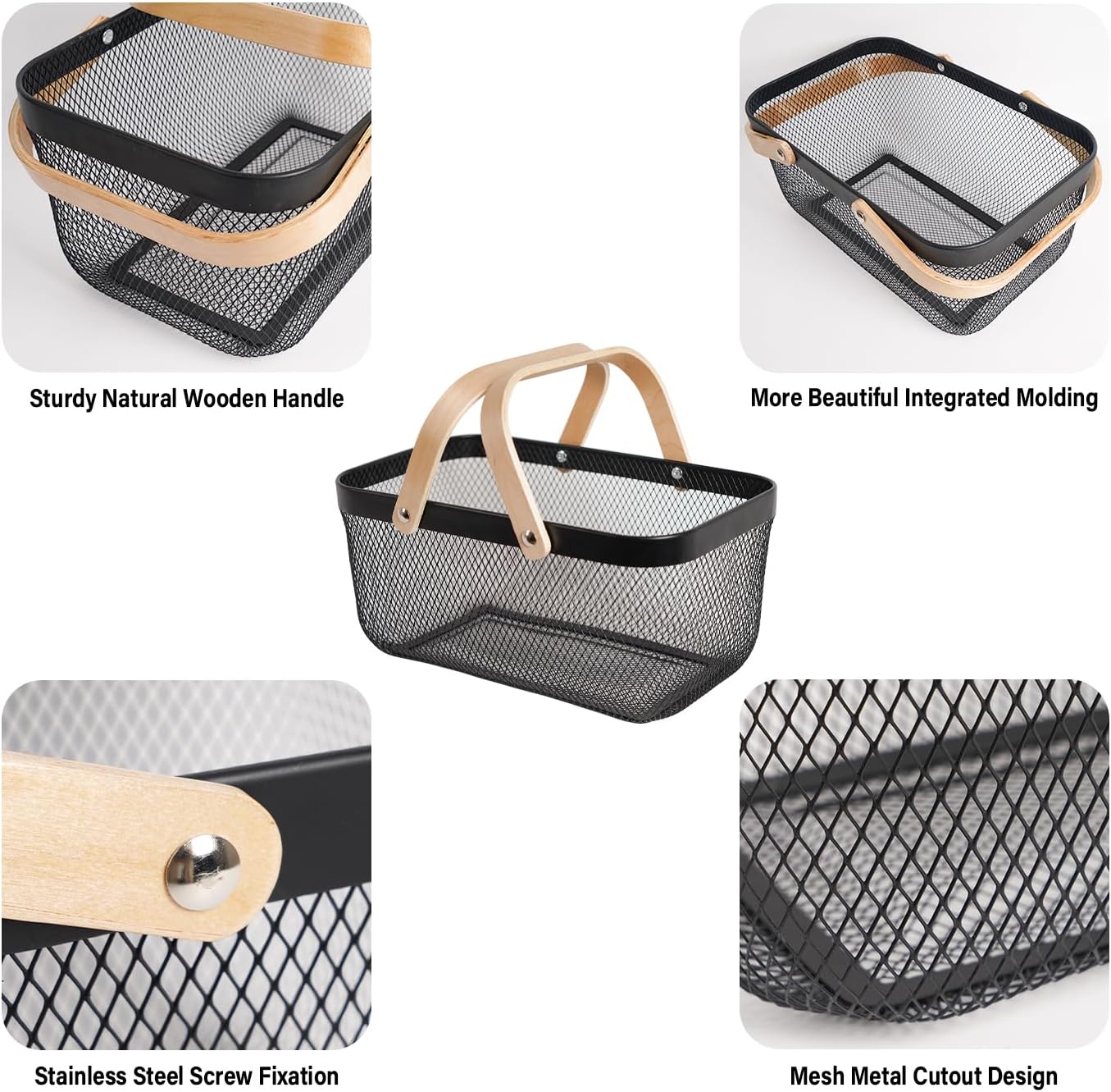 Metal Mesh Steel Harvest Basket, Rectangle Wire Garden Basket with Handle – Multi-functional Storage Organizer for Gathering Vegetables, Fruits, Kitchen, Garden, Picnic & Cabinet (Ivory)
