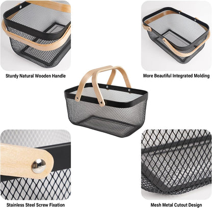 Metal Mesh Steel Harvest Basket, Rectangle Wire Garden Basket with Handle – Multi-functional Storage Organizer for Gathering Vegetables, Fruits, Kitchen, Garden, Picnic & Cabinet (Ivory)