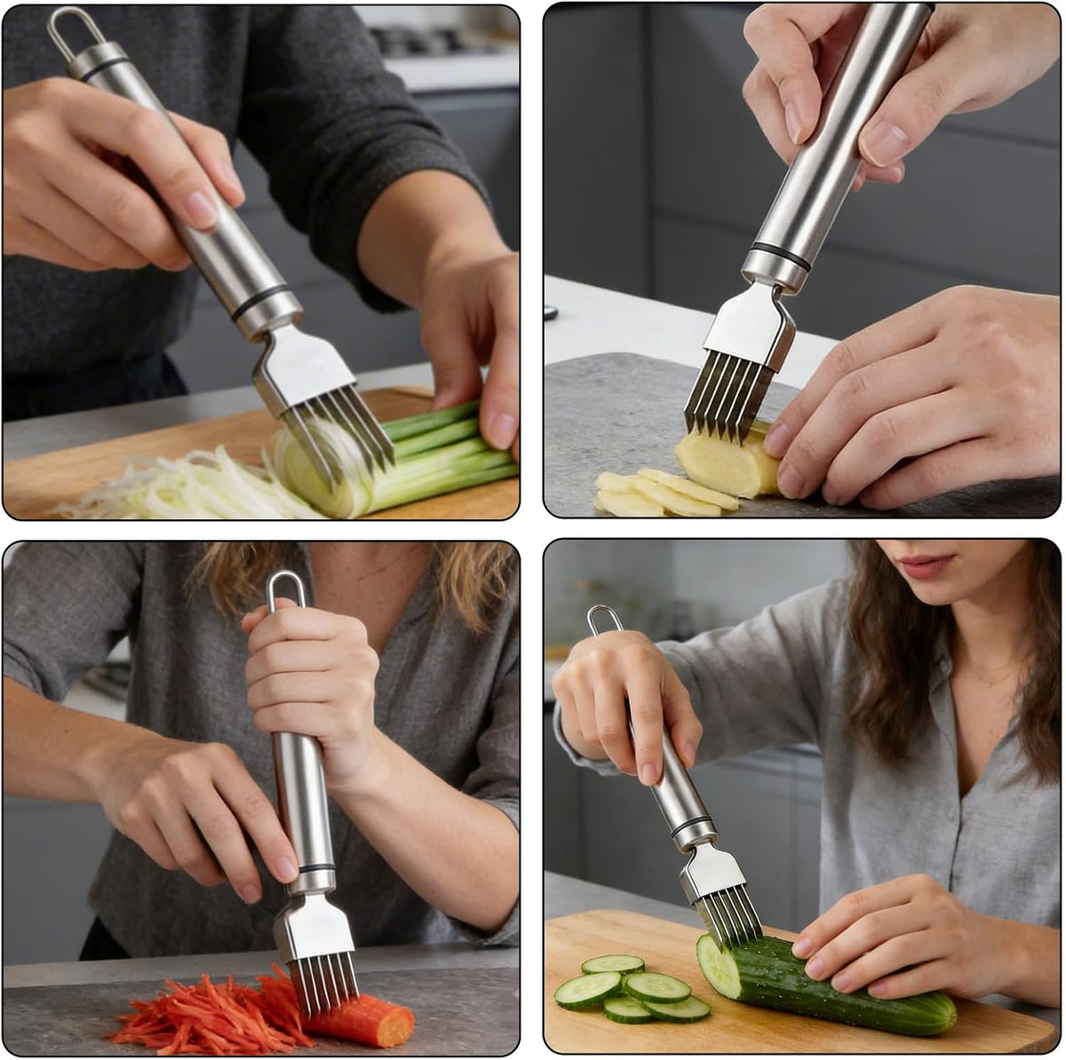 Green Onion Slicer 2 Pack Stainless Steel Multi-Blade Herb Cutter Tool
