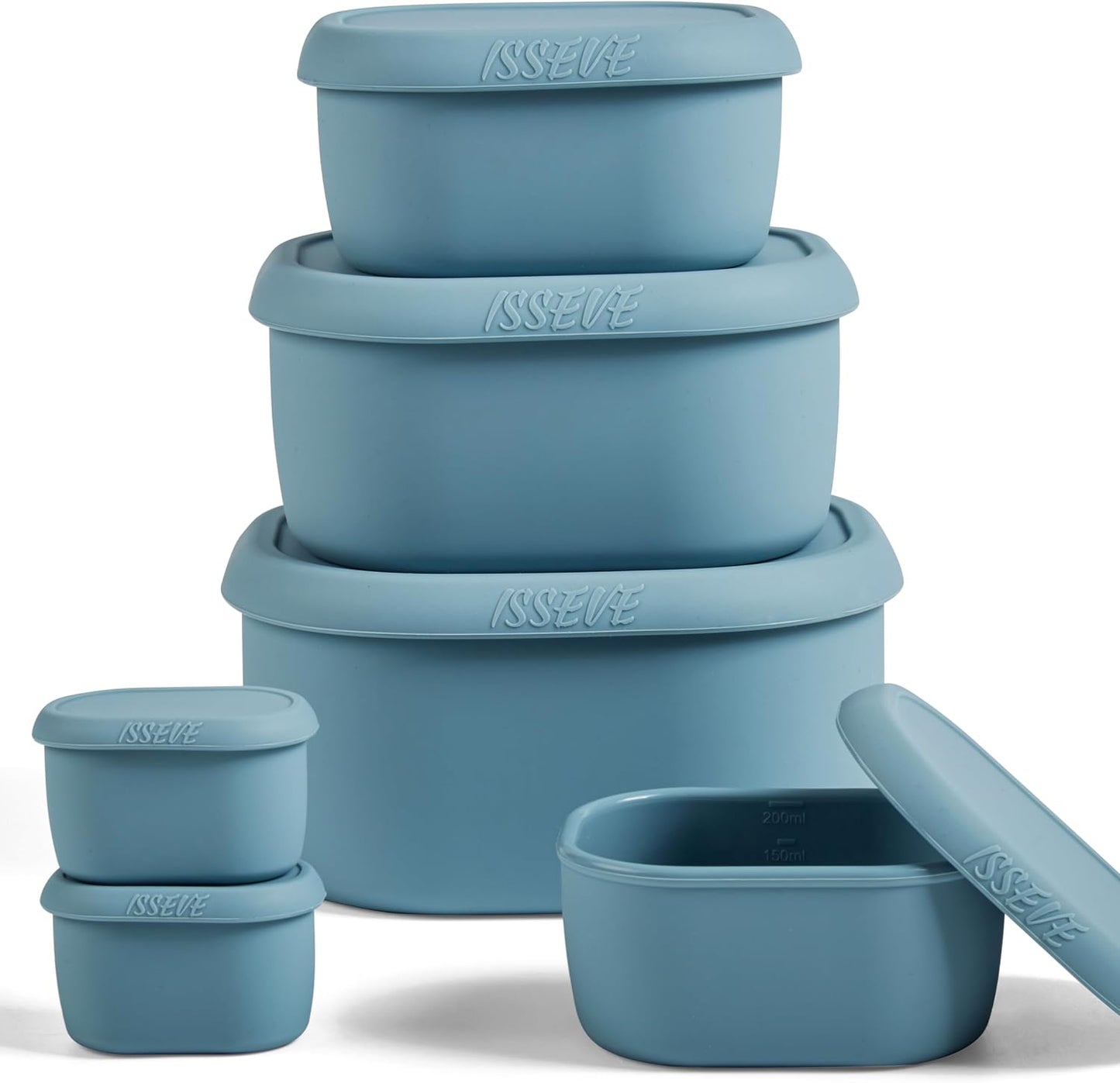 ISSEVE 6Pcs/Set Nesting Silicone Food Storage Containers with Lids, BPA Free Reusable Meal Prep Silicone Containers Lunch Box Bento Box Set (33.8oz, 20oz, 10oz, 6.7oz, 1.3oz) (Purple)