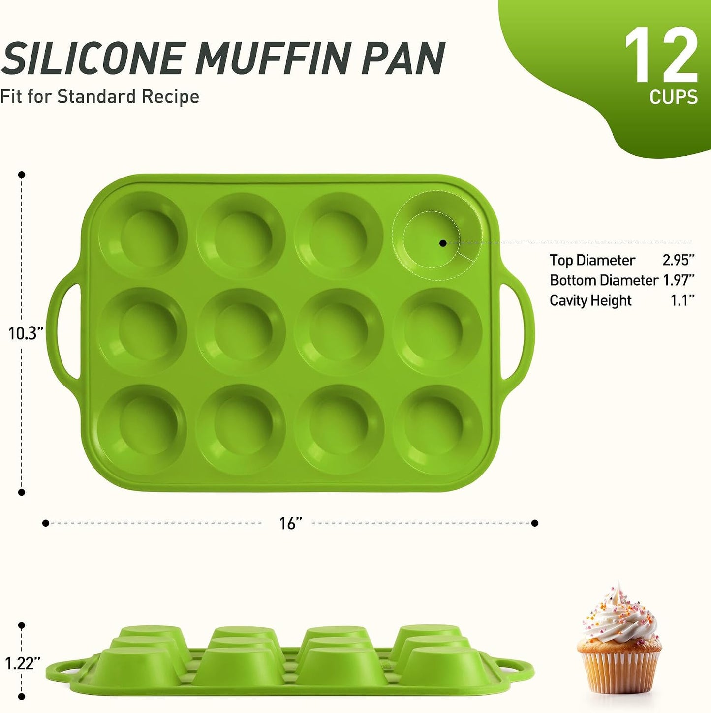 2 Packs 12 Cups Silicone Muffin Pan for Baking with Metal Reinforced Frame Regular Size Cupcake Pan Tray Egg Bites Silicone Cookie Molds Muffin Tin Tart Pans Sheet Set for Oven Dishwasher Safe