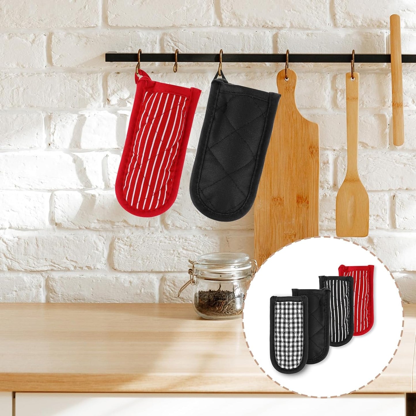 4 Pieces Hot Handle Covers Heat Resistant Pot Sleeve Grip Cotton Cast Iron Skillet Handle Covers Non-Slip Machine Washable Handle Mitts for Baking Cooking BBQ Kitchen Cookwares