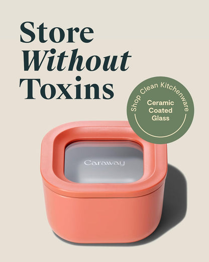 Caraway Glass Food Storage - 4.4 Cup Glass Container - Ceramic Coated - Easy to Store, Non Toxic, Non Stick Lunch Box Container with Lids - Dishwasher, Oven, & Microwave Safe - Mist