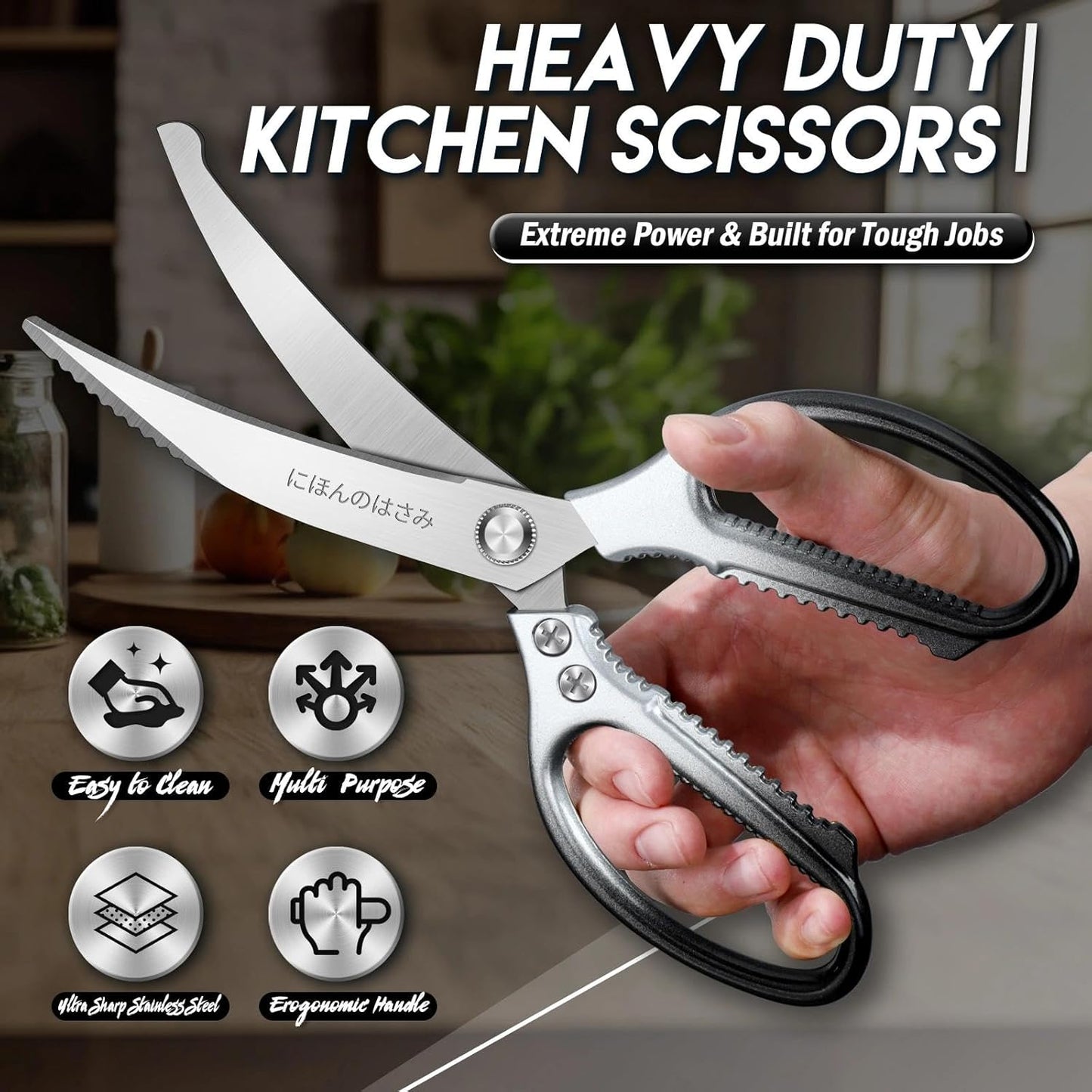 TIJERAS Kitchen Scissors Set Blue - Stainless Steel Kitchen Shear, Sharp Meat Scissors Dishwasher Safe, Heavy Duty Poultry Shears, Japanese Cooking Scissor for Food, Chicken,Turkey, Christmas Gifts