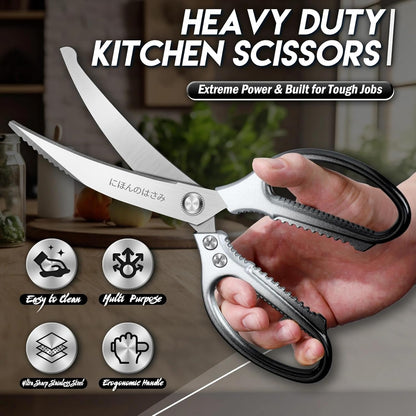 TIJERAS Kitchen Scissors Set Blue - Stainless Steel Kitchen Shear, Sharp Meat Scissors Dishwasher Safe, Heavy Duty Poultry Shears, Japanese Cooking Scissor for Food, Chicken,Turkey, Christmas Gifts