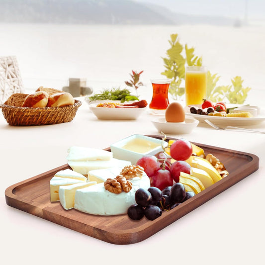 Large Serving Platters Wooden Charcuterie Boards for Party Food Dish Rectangle Acacia Wood Trays Home Decor Cheese Board Snack Appetizer Plates Rectangular Kitchen Dinner Platter Cookie Dessert Tray